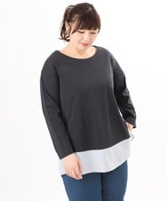 OLKED13089 eur3(エウルキューブ) 【大きいサイズ】裾ストライプカットソー ネイビー（WEB限定カラー）