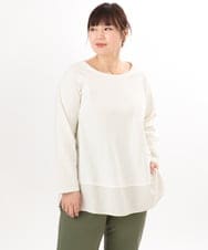 OLKED13089 eur3(エウルキューブ) 【大きいサイズ】裾ストライプカットソー アイボリー