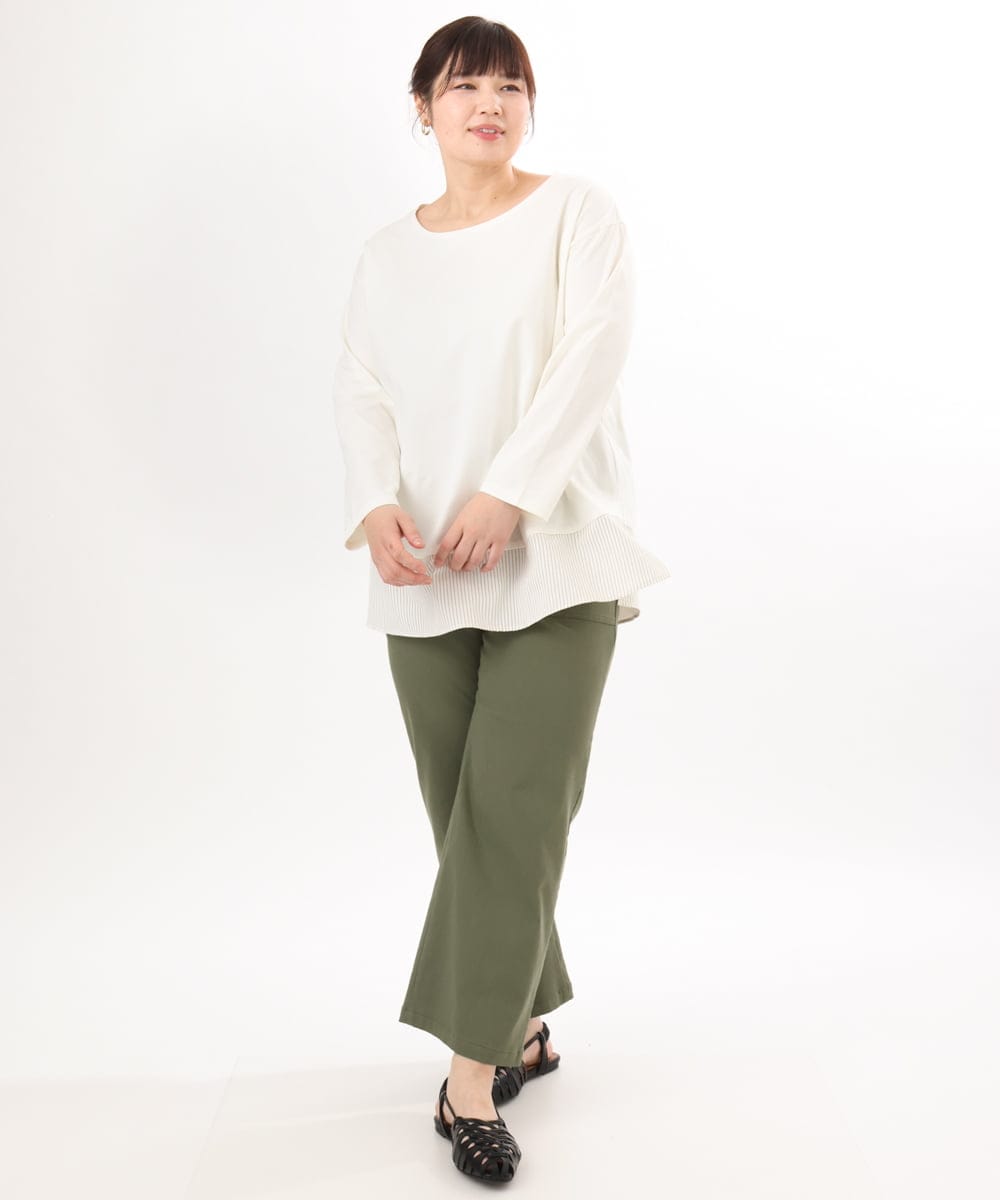 OLKED13089 eur3(エウルキューブ) 【大きいサイズ】裾ストライプカットソー アイボリー