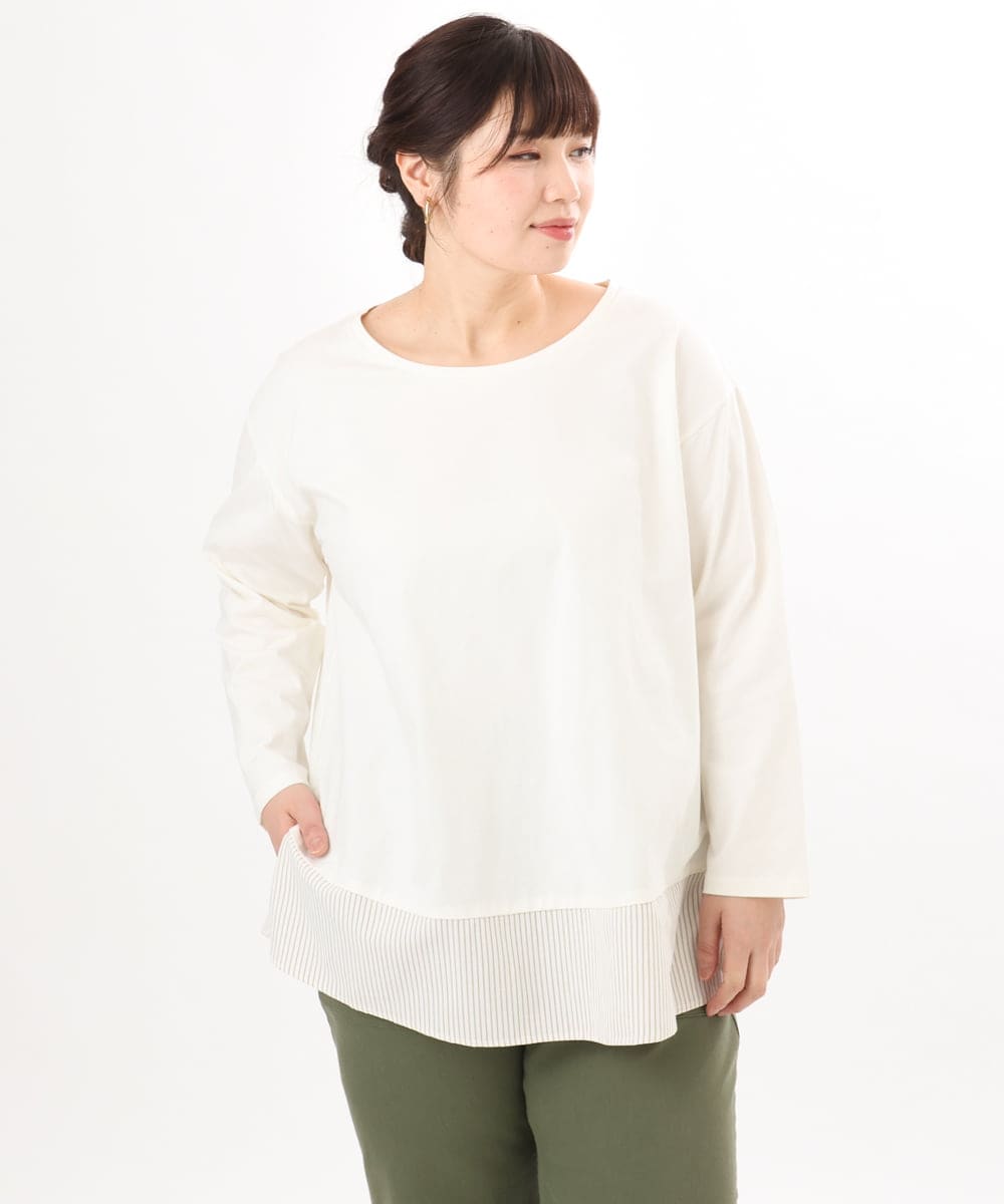 OLKED13089 eur3(エウルキューブ) 【大きいサイズ】裾ストライプカットソー アイボリー