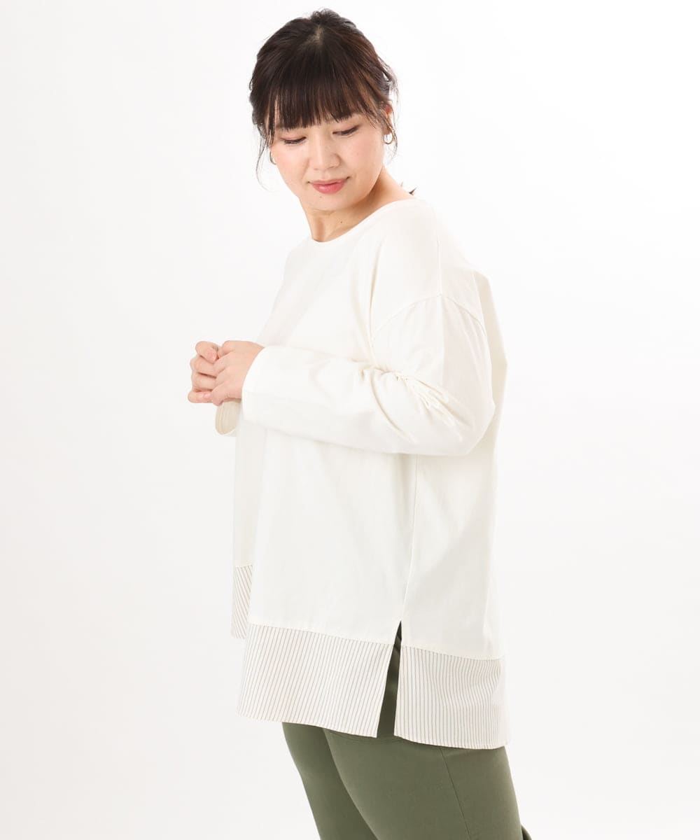 OLKED13089 eur3(エウルキューブ) 【大きいサイズ】裾ストライプカットソー アイボリー