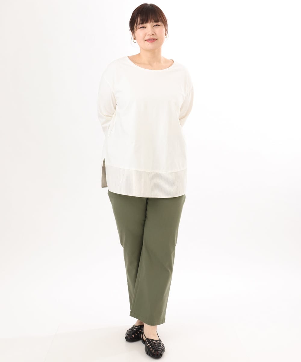 OLKED13089 eur3(エウルキューブ) 【大きいサイズ】裾ストライプカットソー アイボリー