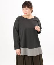 OLKED13089 eur3(エウルキューブ) 【大きいサイズ】裾ストライプカットソー ダークグレー