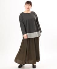 OLKED13089 eur3(エウルキューブ) 【大きいサイズ】裾ストライプカットソー ダークグレー