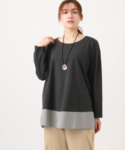 OLKED13089 eur3 【大きいサイズ】裾ストライプカットソー