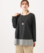 OLKED13089 eur3(エウルキューブ) 【大きいサイズ】裾ストライプカットソー ダークグレー