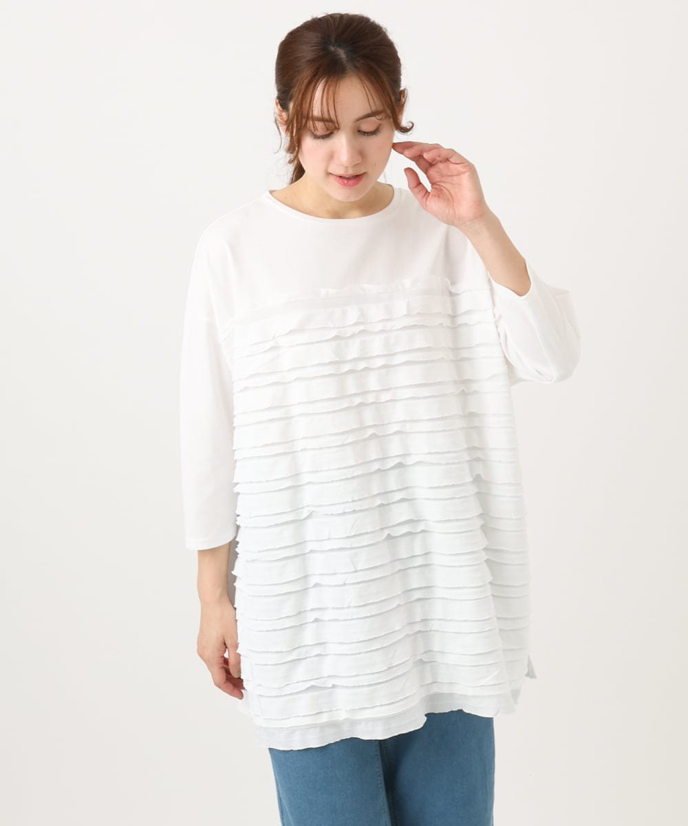 OLKED14099 eur3(エウルキューブ) 【WEB先行販売】【大きいサイズ】フリルジャージートップス ホワイト