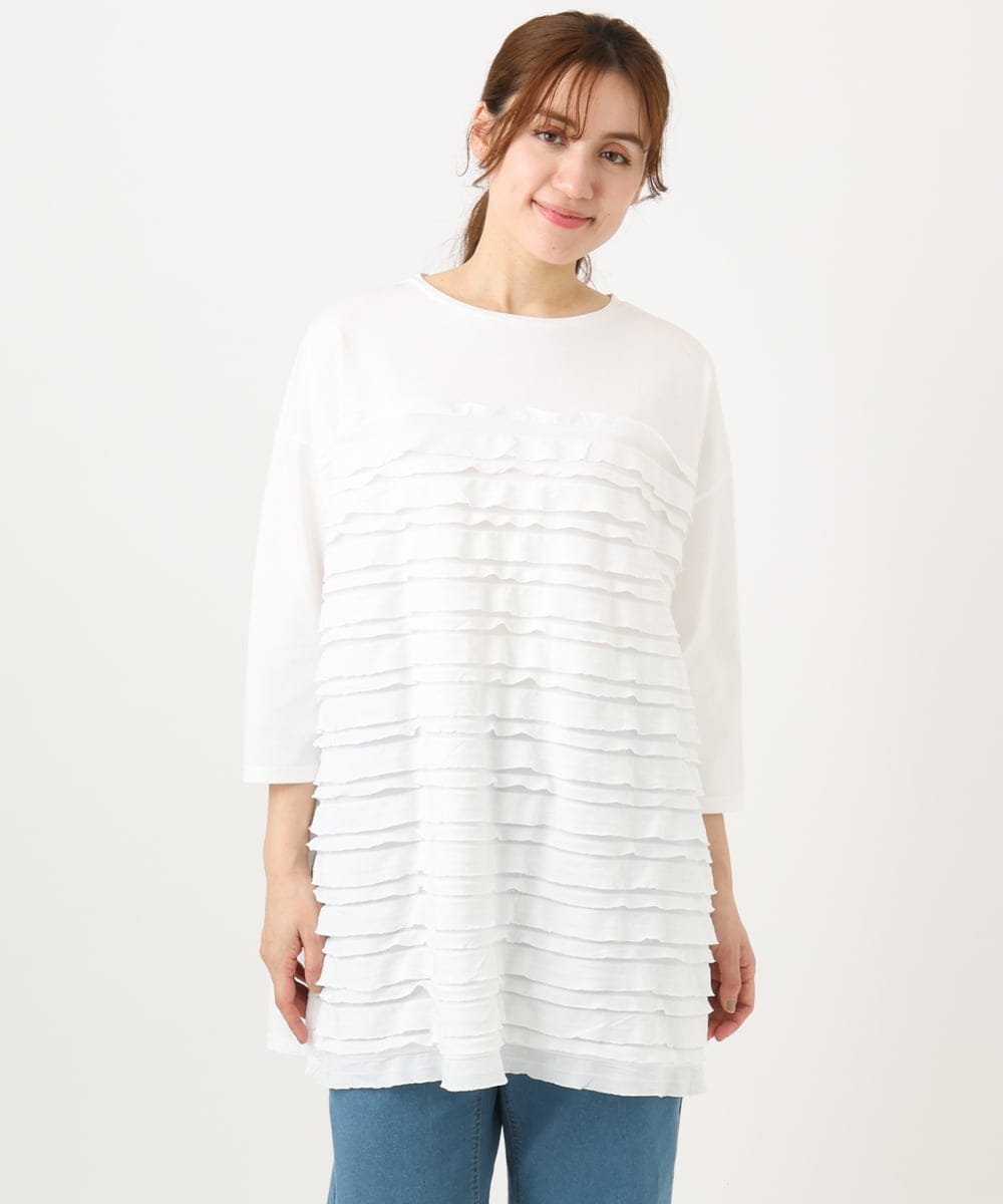 OLKED14099 eur3(エウルキューブ) 【WEB先行販売】【大きいサイズ】フリルジャージートップス ホワイト
