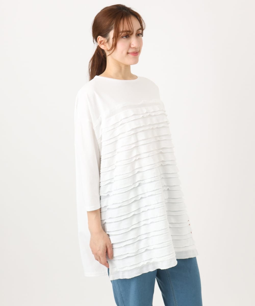 OLKED14099 eur3(エウルキューブ) 【WEB先行販売】【大きいサイズ】フリルジャージートップス ホワイト