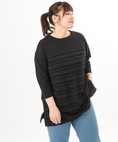 OLKED14099 eur3 【大きいサイズ】フリルジャージートップス