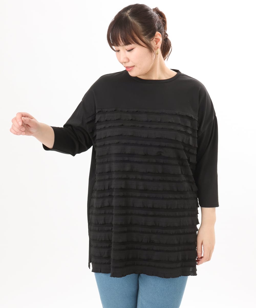 OLKED14099 eur3(エウルキューブ) 【WEB先行販売】【大きいサイズ】フリルジャージートップス ブラック