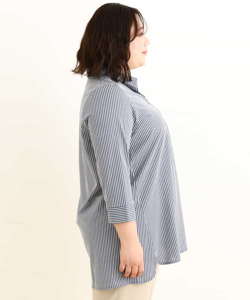 OLKEP05080 eur3(エウルキューブ) 【大きいサイズ/11号サイズあり】衿つきストライプチュニック ネイビー(57)