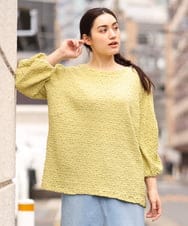 OLKES03070 eur3(エウルキューブ) 【大きいサイズ】ぽこぽこシャーリングカットソー ライトグリーン(30)