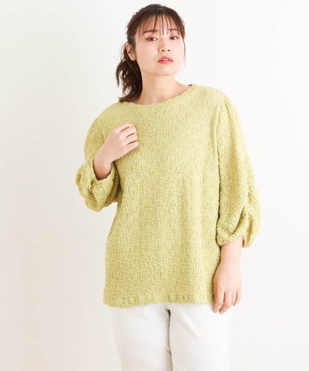 OLKES03070 eur3(エウルキューブ) 【大きいサイズ】ぽこぽこシャーリングカットソー ライトグリーン(30)