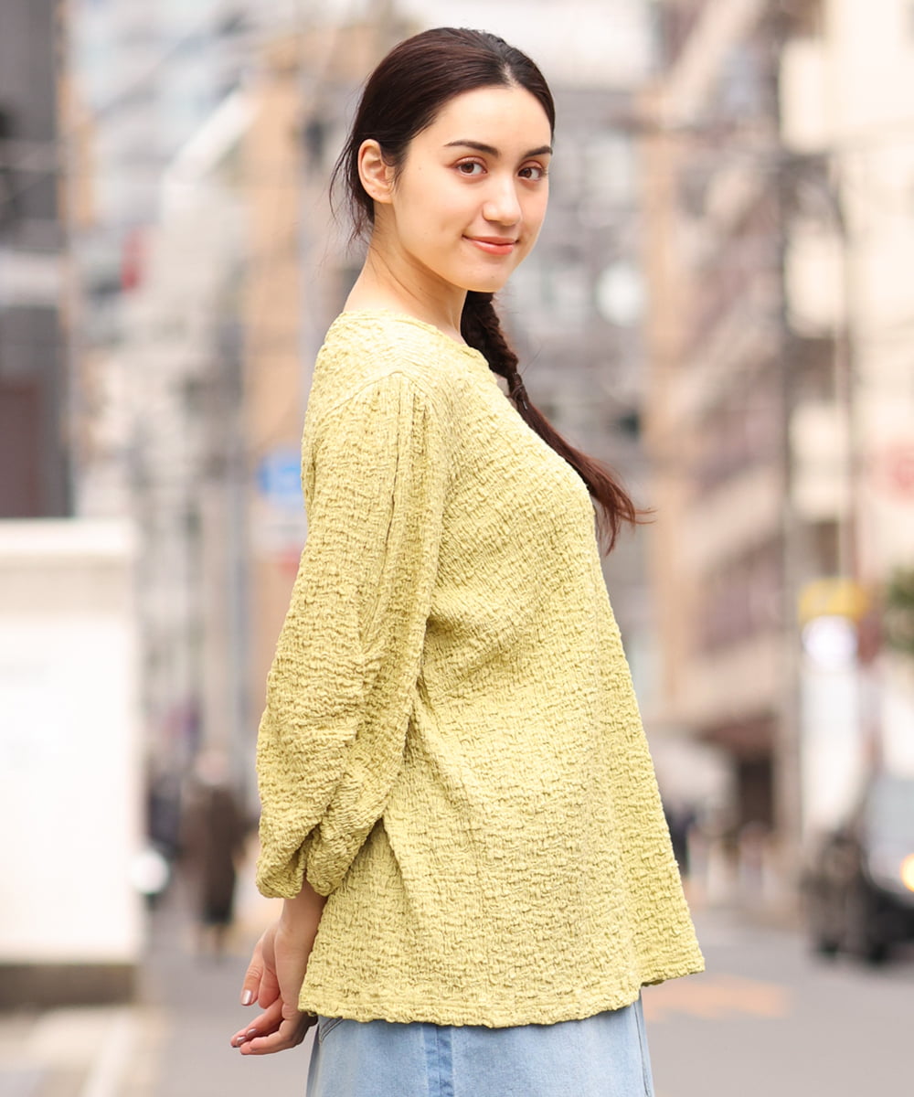 OLKES03070 eur3(エウルキューブ) 【大きいサイズ】ぽこぽこシャーリングカットソー ライトグリーン(30)