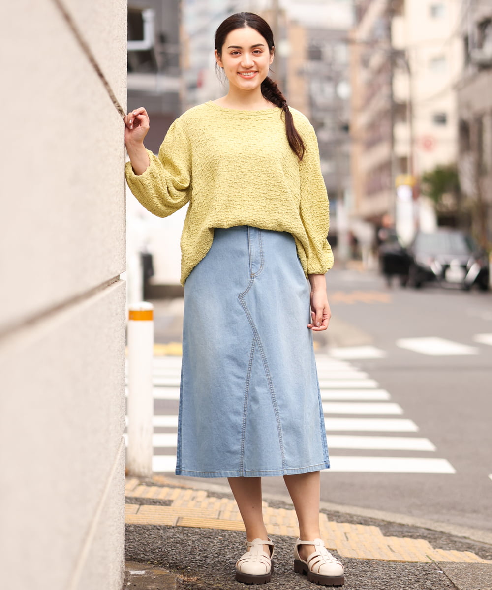 OLKES03070 eur3(エウルキューブ) 【大きいサイズ】ぽこぽこシャーリングカットソー ライトグリーン(30)