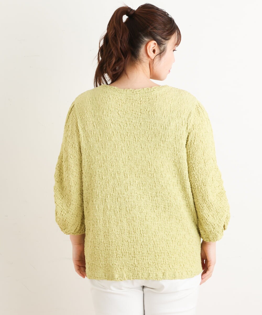 OLKES03070 eur3(エウルキューブ) 【大きいサイズ】ぽこぽこシャーリングカットソー ライトグリーン(30)