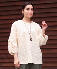 OLKES03070 eur3(エウルキューブ) 【大きいサイズ】ぽこぽこシャーリングカットソー アイボリー(80)