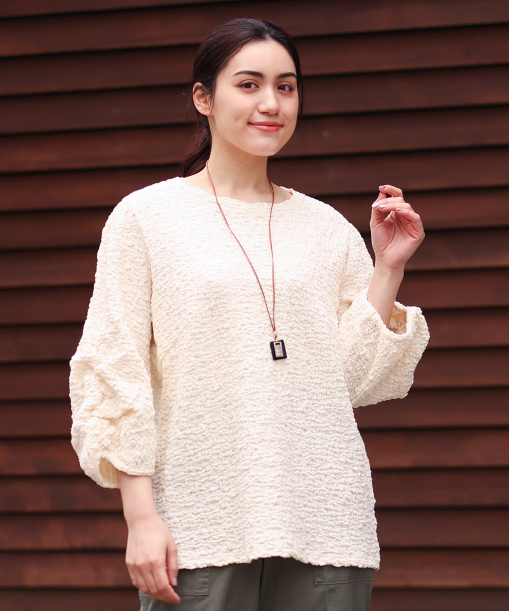 OLKES03070 eur3(エウルキューブ) 【大きいサイズ】ぽこぽこシャーリングカットソー アイボリー(80)