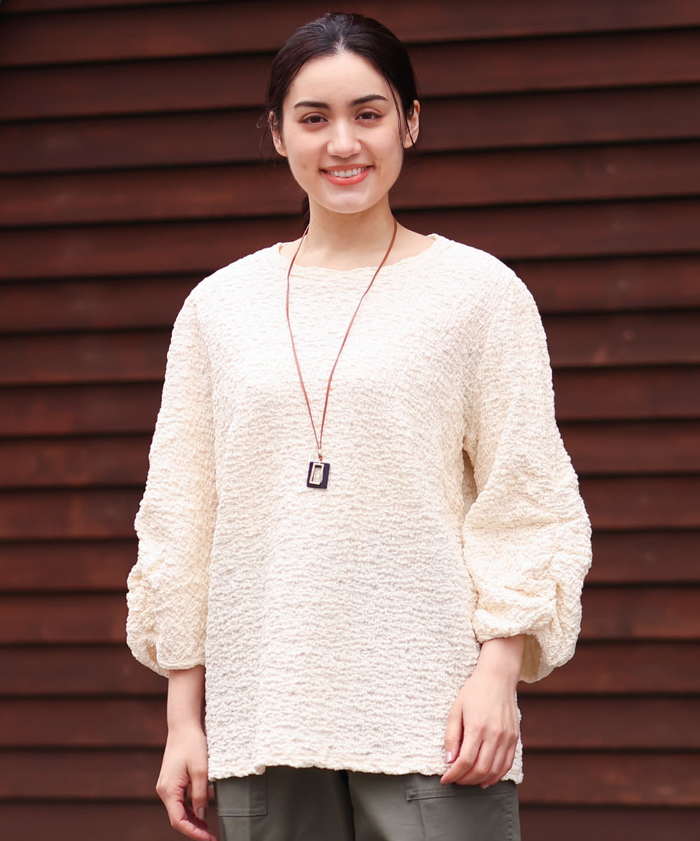 OLKES03070 eur3(エウルキューブ) 【大きいサイズ】ぽこぽこシャーリングカットソー アイボリー(80)