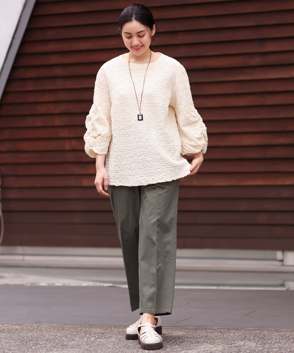 OLKES03070 eur3(エウルキューブ) 【大きいサイズ】ぽこぽこシャーリングカットソー アイボリー(80)