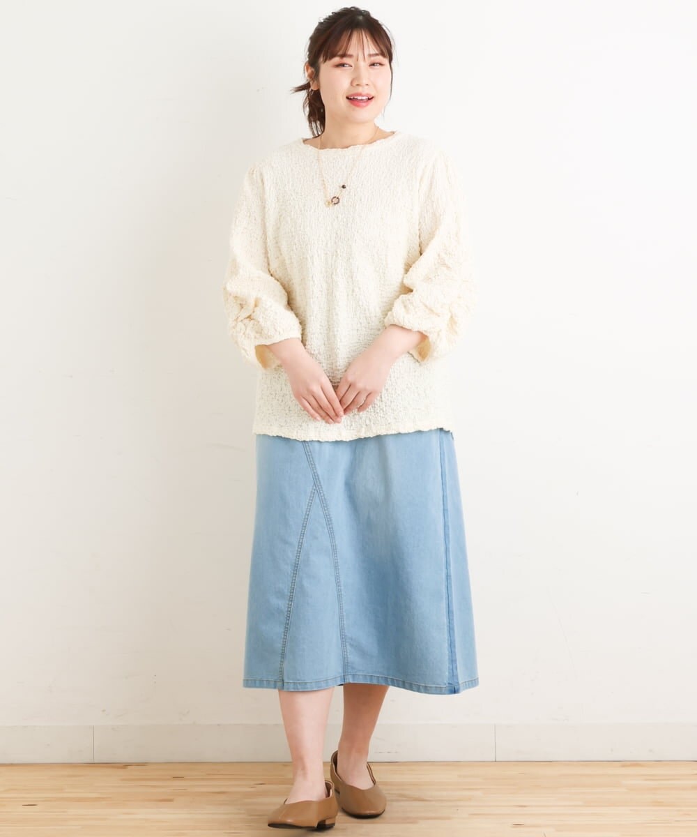 OLKES03070 eur3(エウルキューブ) 【大きいサイズ】ぽこぽこシャーリングカットソー アイボリー(80)