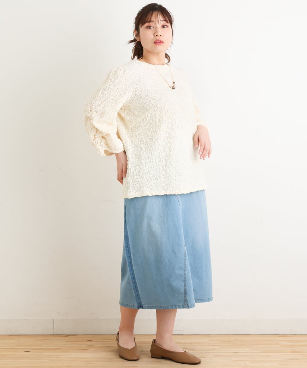 OLKES03070 eur3(エウルキューブ) 【大きいサイズ】ぽこぽこシャーリングカットソー アイボリー(80)
