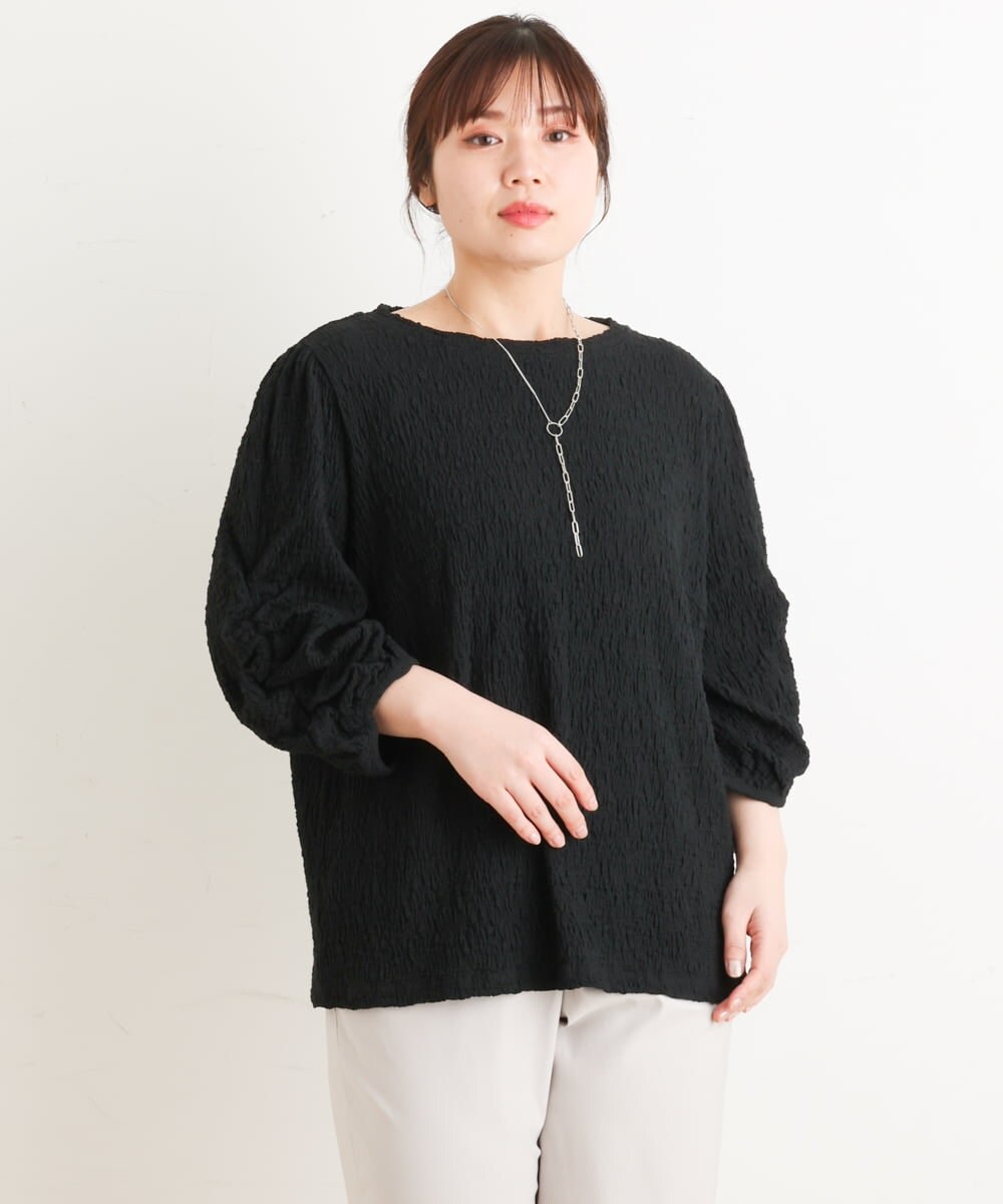OLKES03070 eur3(エウルキューブ) 【大きいサイズ】ぽこぽこシャーリングカットソー ブラック(94)