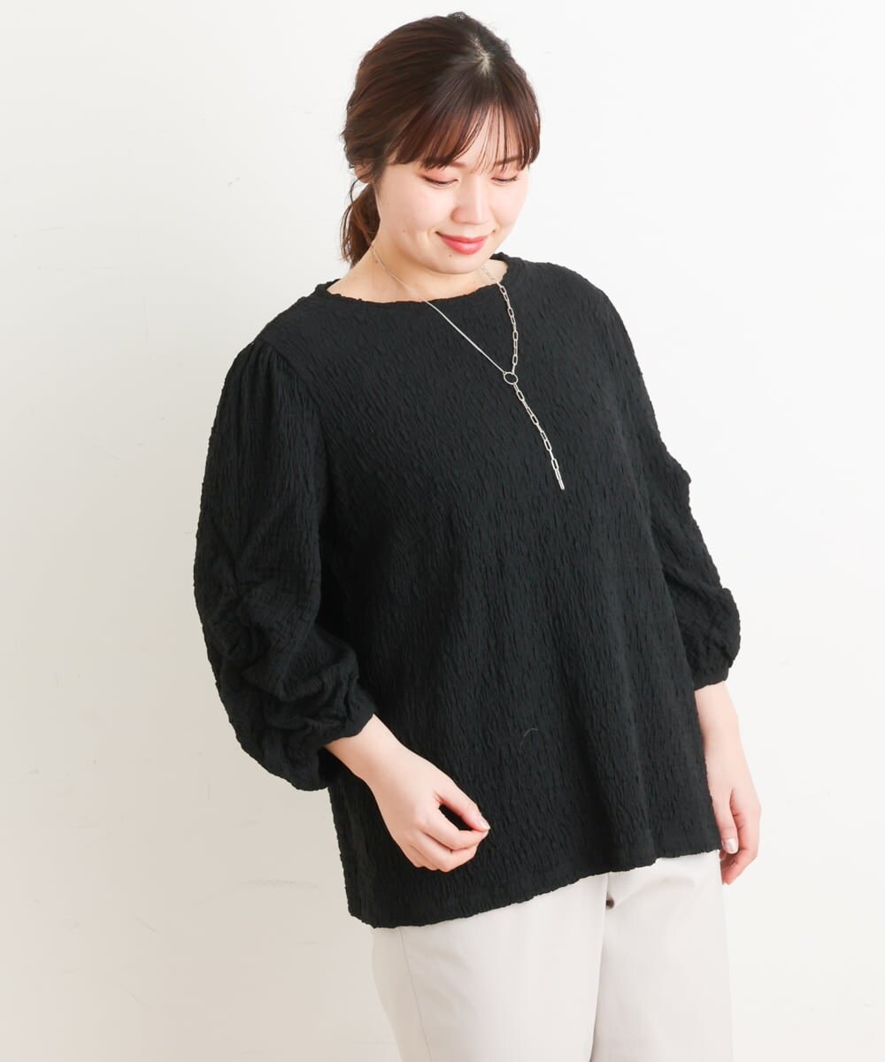 OLKES03070 eur3(エウルキューブ) 【大きいサイズ】ぽこぽこシャーリングカットソー ブラック(94)
