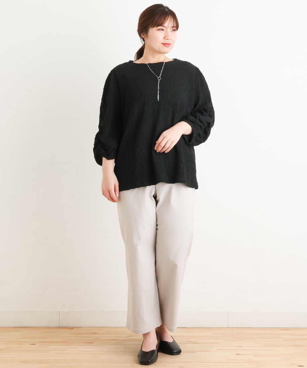 OLKES03070 eur3(エウルキューブ) 【大きいサイズ】ぽこぽこシャーリングカットソー ブラック(94)