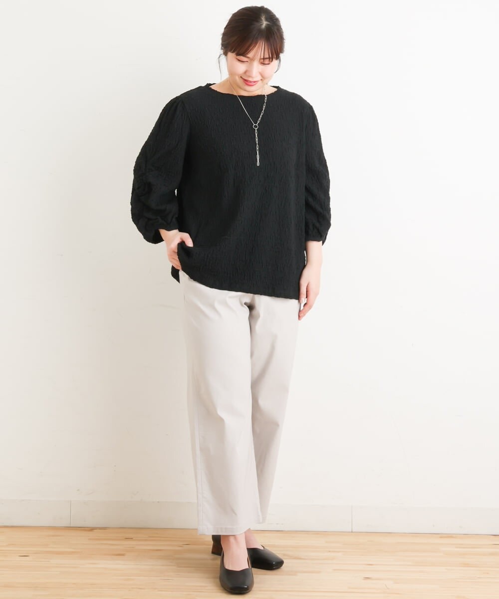 OLKES03070 eur3(エウルキューブ) 【大きいサイズ】ぽこぽこシャーリングカットソー ブラック(94)