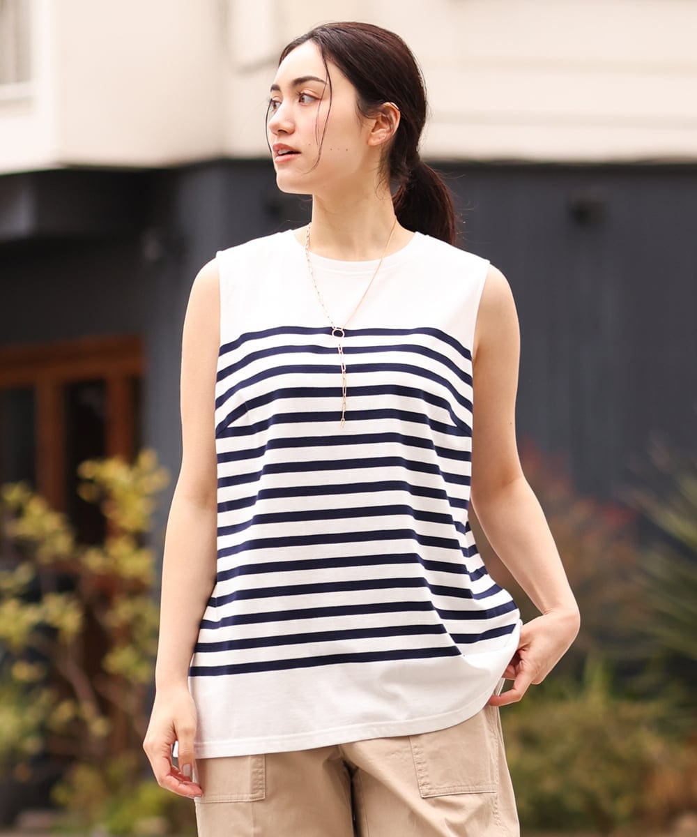 OLKES05050 eur3(エウルキューブ) 【大きいサイズ】パネルボーダータンクトップ ネイビー(57)