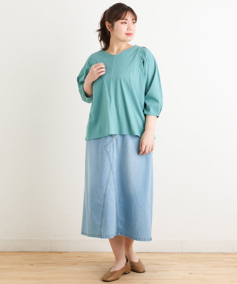 OLKES07070 eur3(エウルキューブ) 【大きいサイズ】袖タックカットソー ライトグリーン(30)
