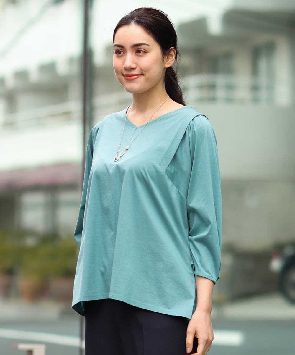 OLKES07070 eur3(エウルキューブ) 【大きいサイズ】袖タックカットソー ライトグリーン(30)