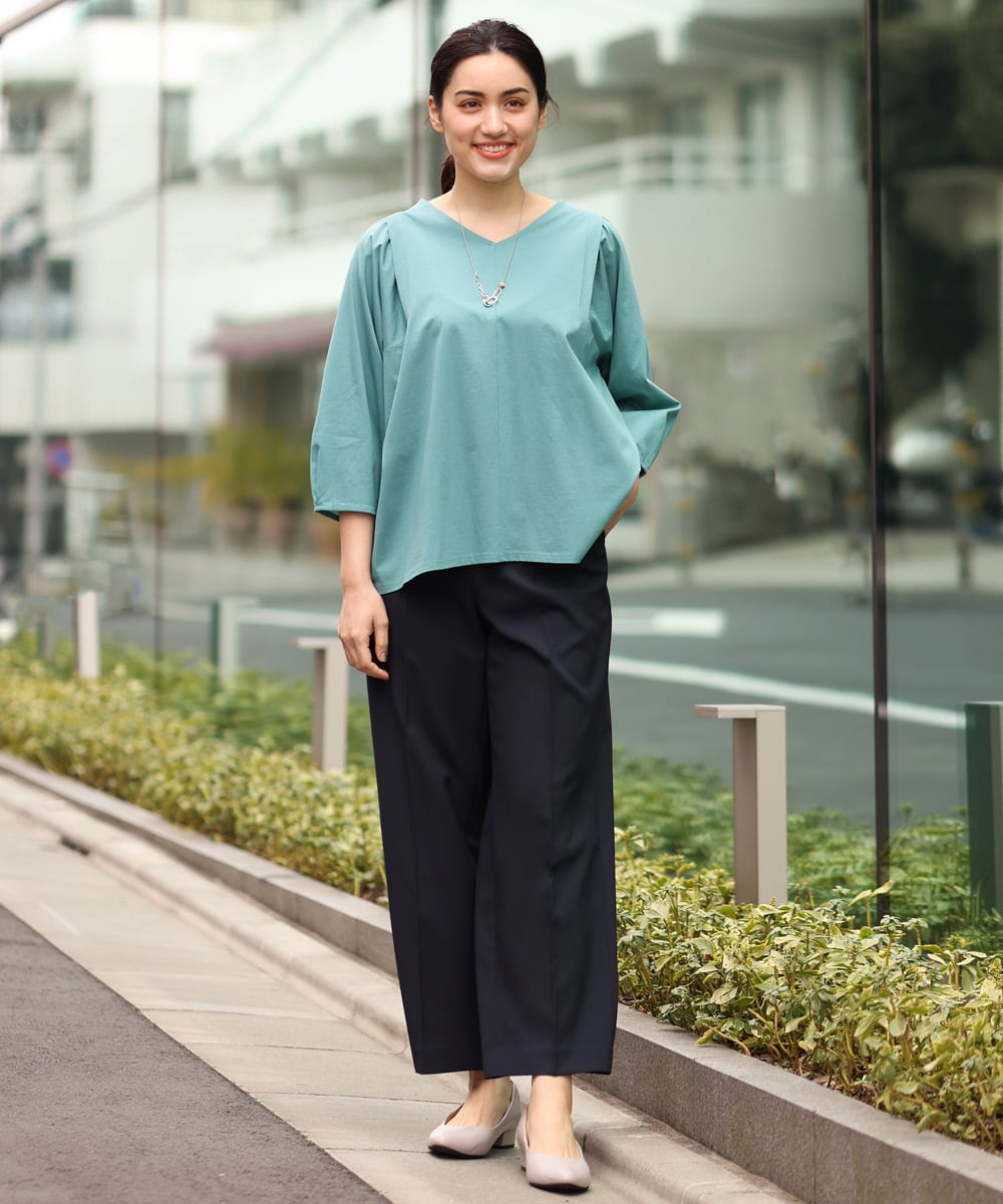 OLKES07070 eur3(エウルキューブ) 【大きいサイズ】袖タックカットソー ライトグリーン(30)