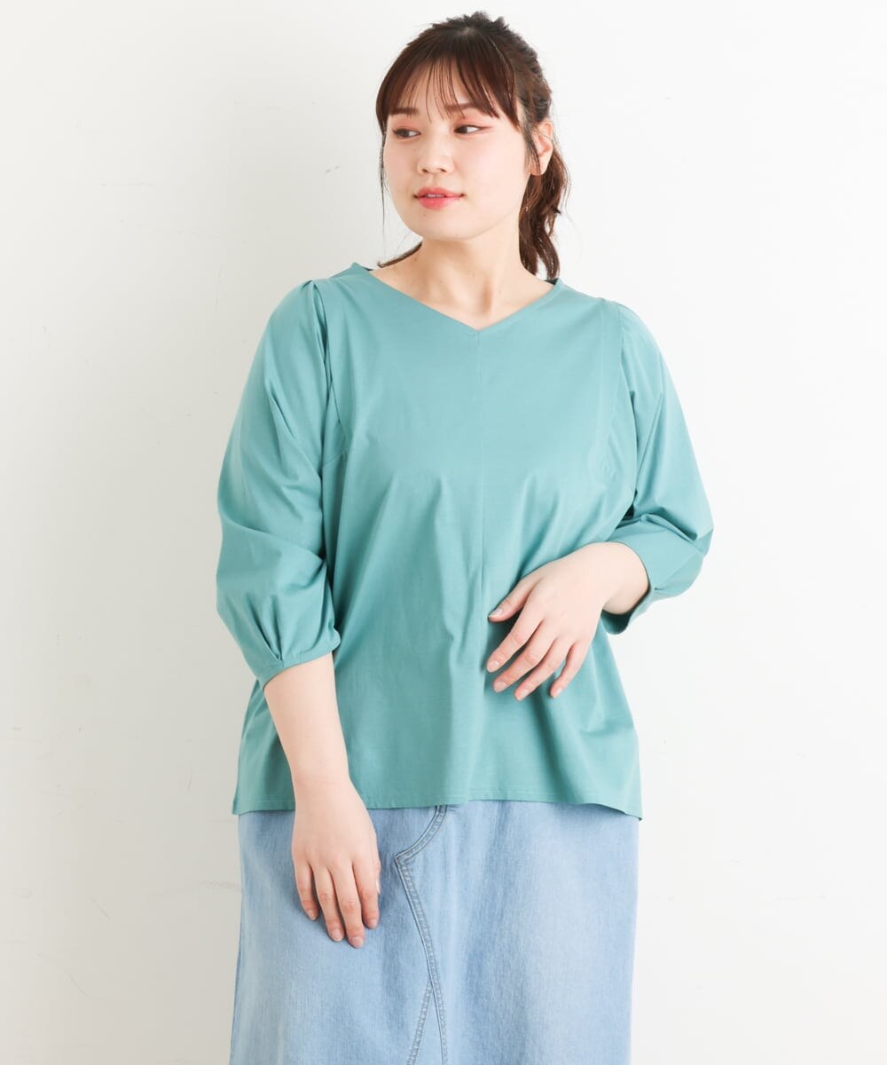 OLKES07070 eur3(エウルキューブ) 【大きいサイズ】袖タックカットソー ライトグリーン(30)