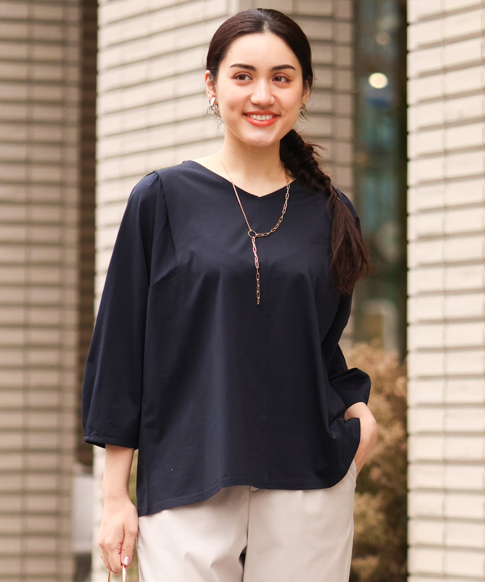 OLKES07070 eur3(エウルキューブ) 【大きいサイズ】袖タックカットソー ネイビー(57)