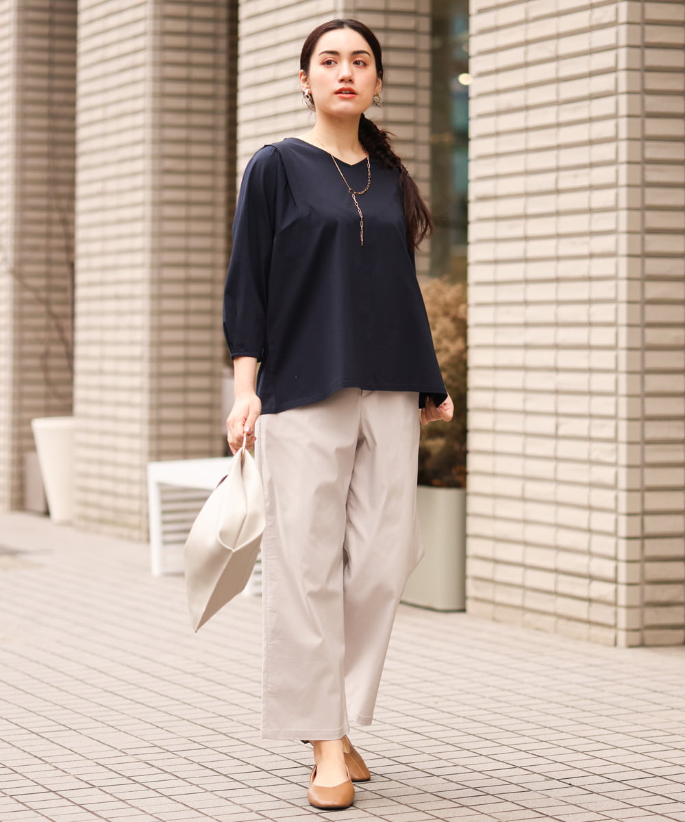OLKES07070 eur3(エウルキューブ) 【大きいサイズ】袖タックカットソー ネイビー(57)