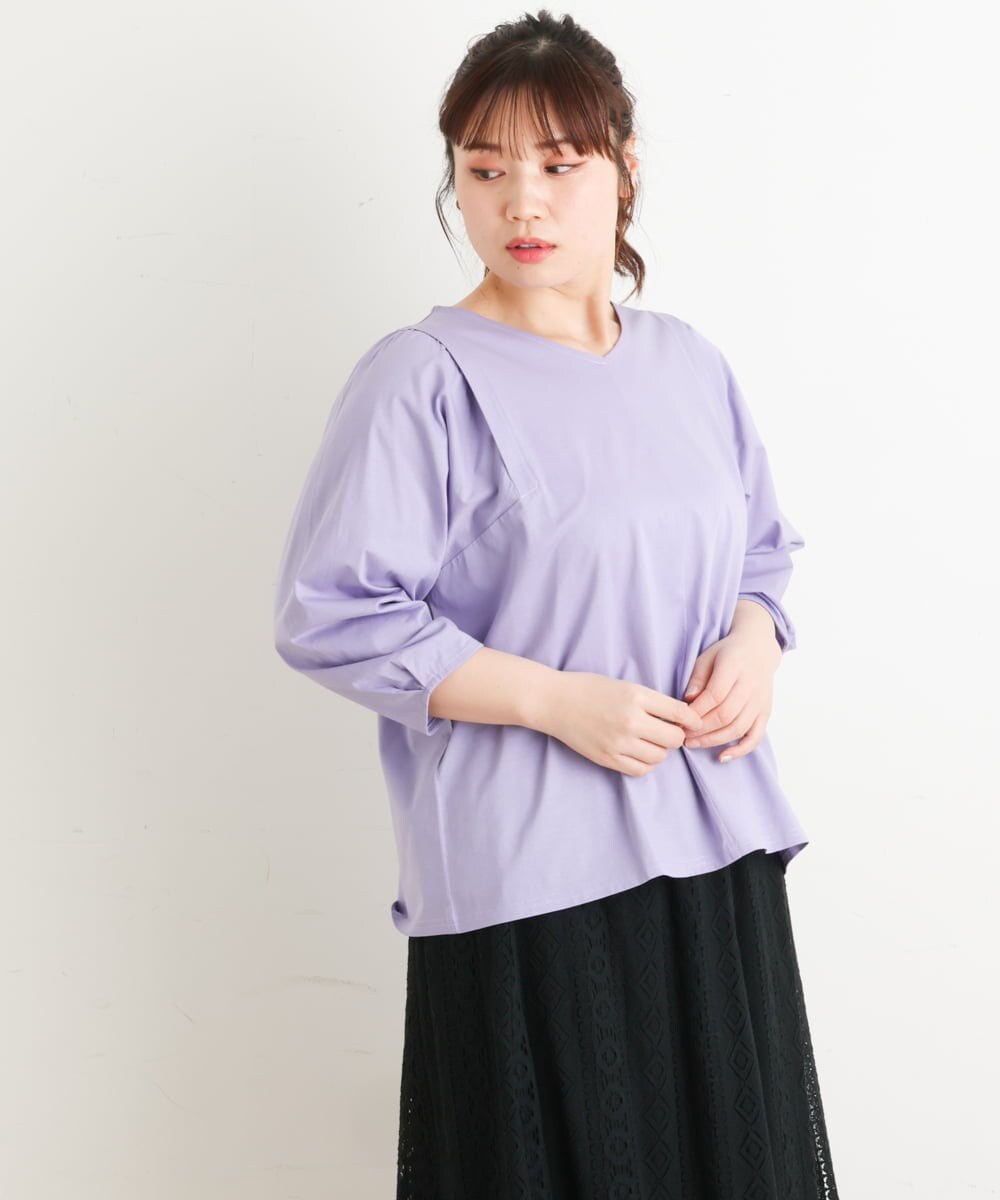 OLKES07070 eur3(エウルキューブ) 【大きいサイズ】袖タックカットソー ラベンダー(60)