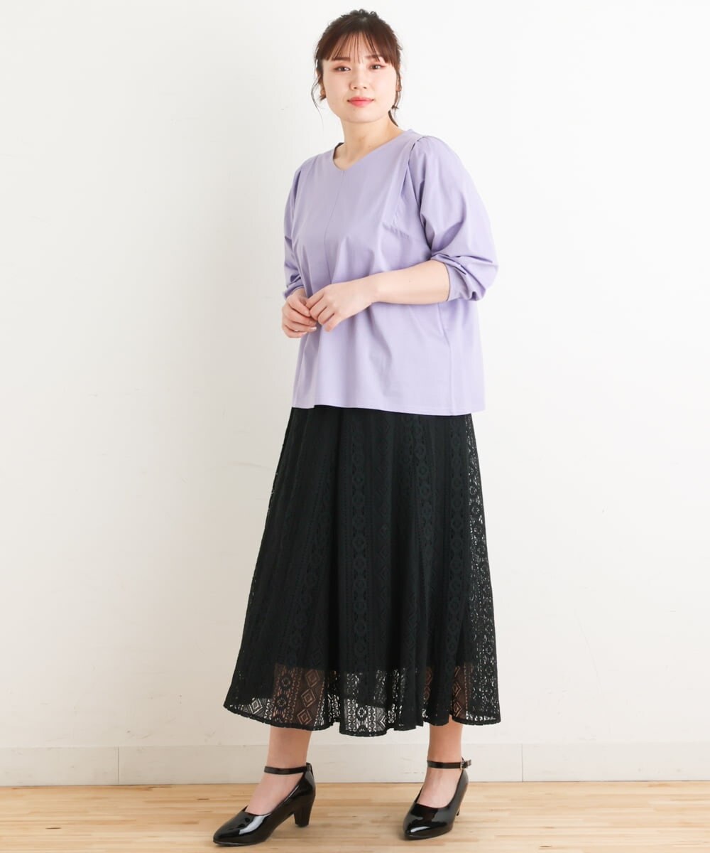 OLKES07070 eur3(エウルキューブ) 【大きいサイズ】袖タックカットソー ラベンダー(60)