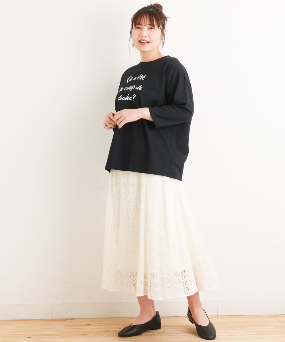 OLKES19060 eur3(エウルキューブ) 【大きいサイズ】ロゴプリントTシャツ ブラック(94)