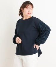 OLKES34070 eur3(エウルキューブ) 【大きいサイズ】異素材スリーブカットソー ネイビー(57)