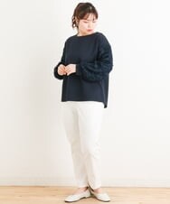 OLKES34070 eur3(エウルキューブ) 【大きいサイズ】異素材スリーブカットソー ネイビー(57)