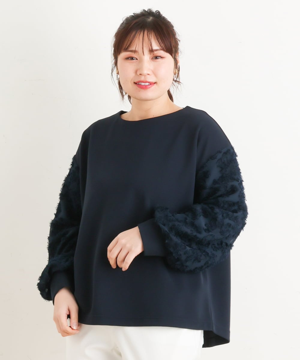 OLKES34070 eur3(エウルキューブ) 【大きいサイズ】異素材スリーブカットソー ネイビー(57)
