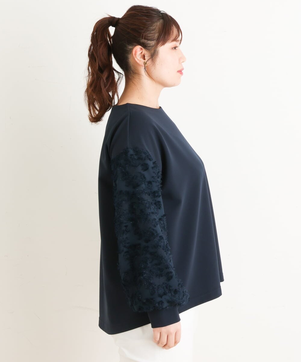 OLKES34070 eur3(エウルキューブ) 【大きいサイズ】異素材スリーブカットソー ネイビー(57)