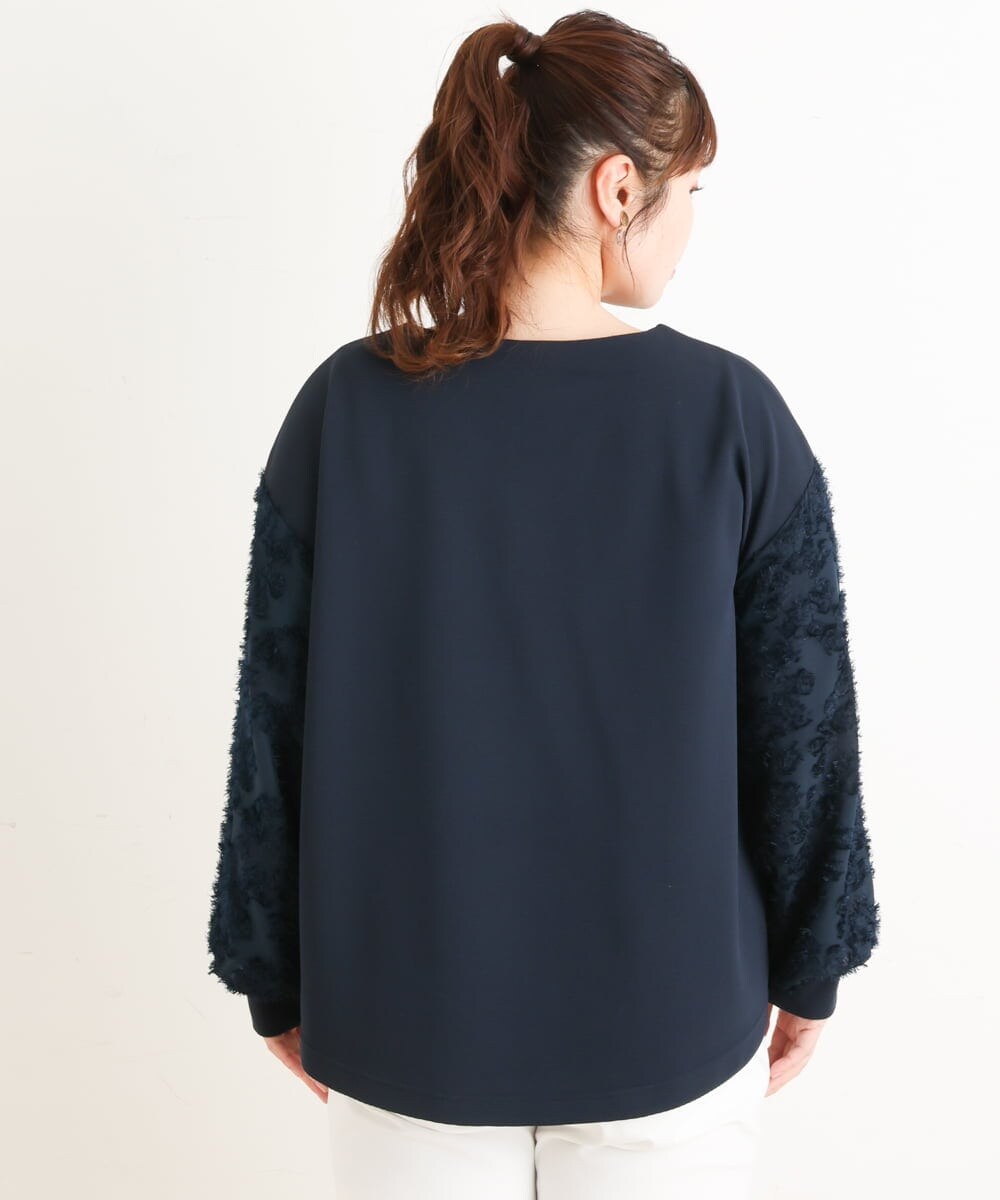 OLKES34070 eur3(エウルキューブ) 【大きいサイズ】異素材スリーブカットソー ネイビー(57)