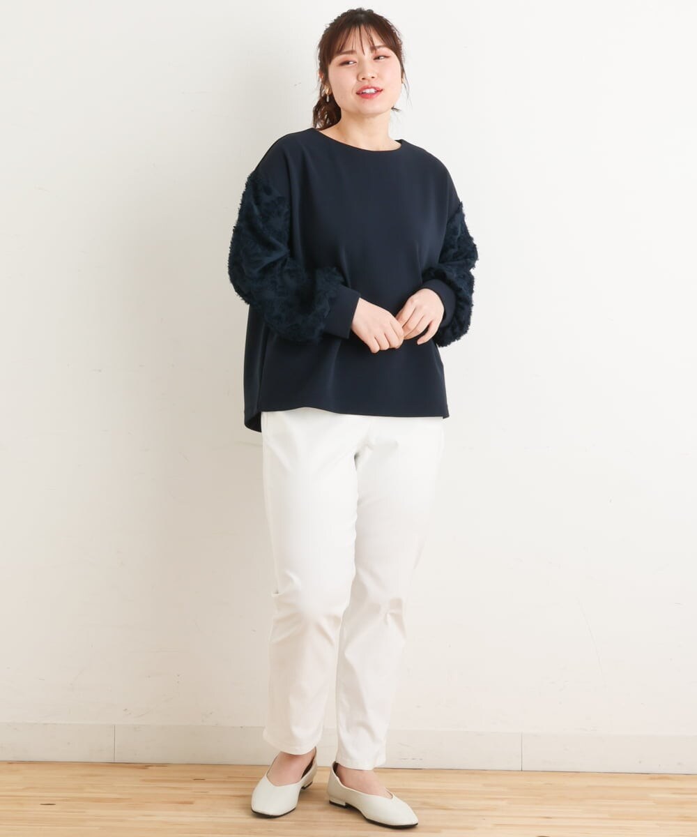 OLKES34070 eur3(エウルキューブ) 【大きいサイズ】異素材スリーブカットソー ネイビー(57)