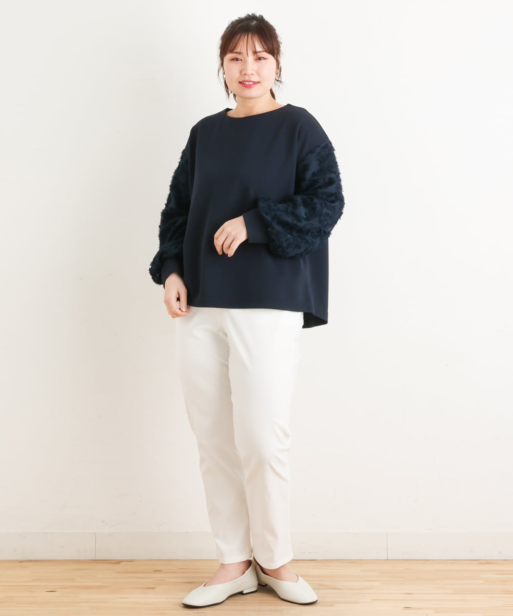 OLKES34070 eur3(エウルキューブ) 【大きいサイズ】異素材スリーブカットソー ネイビー(57)