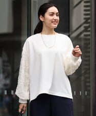 OLKES34070 eur3(エウルキューブ) 【大きいサイズ】異素材スリーブカットソー アイボリー(80)