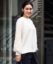 OLKES34070 eur3(エウルキューブ) 【大きいサイズ】異素材スリーブカットソー アイボリー(80)